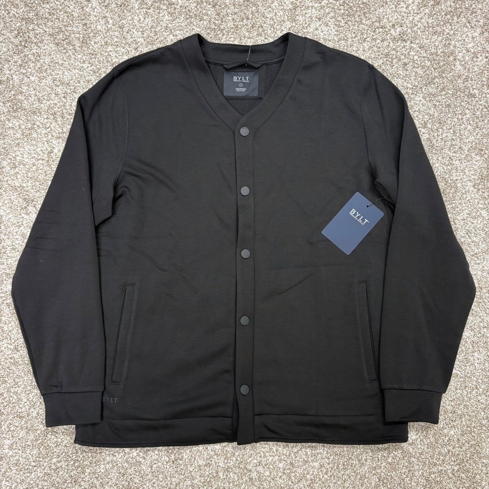NEW BYLT Adventure Fleece Cardigan Mens Large Black Snap Front Premium Basics